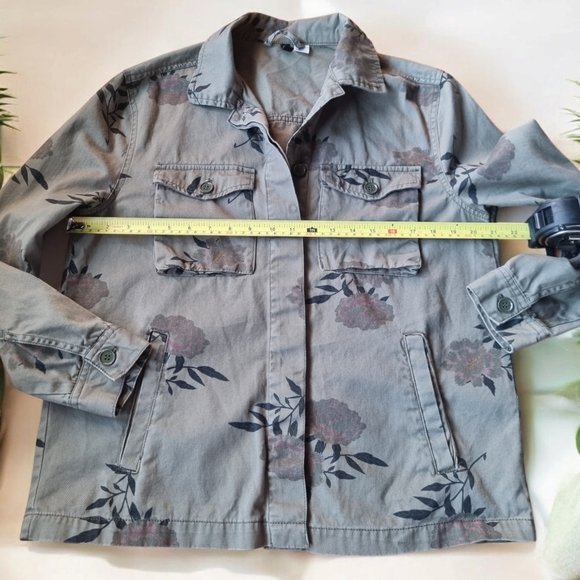 H&M Khaki Green Floral Utility Jacket Sz S - Picture 7 of 13